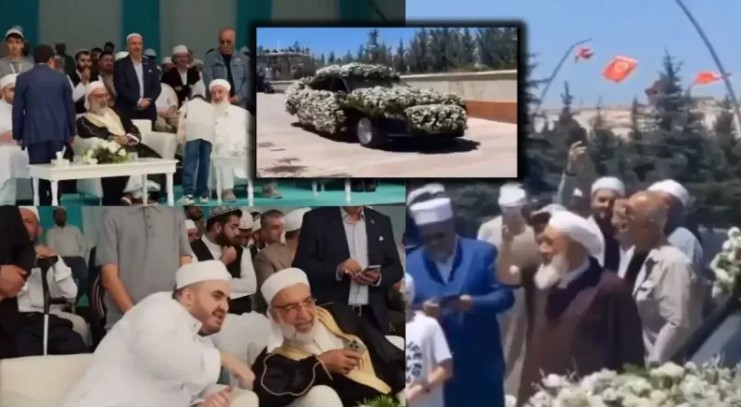 Tarikat düğünündeki çiçekten mercedes ve lüks sarık gündemde