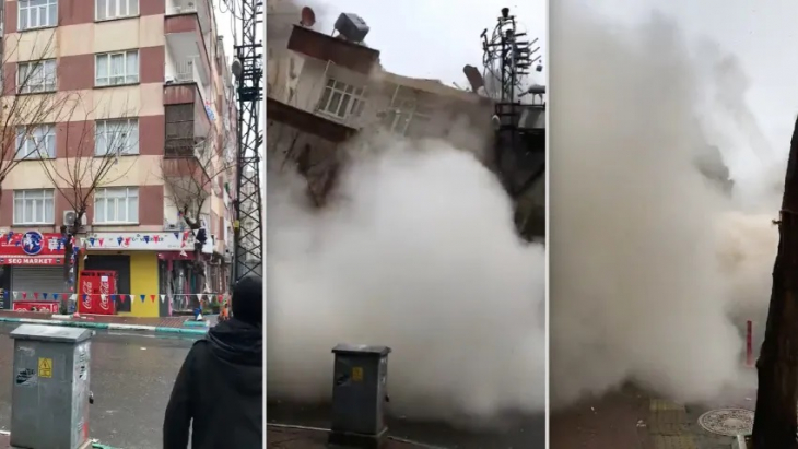 Artçı sarsıntı binayı böyle yıktı! O anlar kameraya böyle yakalandı!