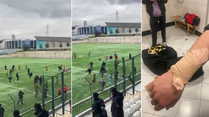 Amatör lig maçında taraftarlar sahaya inip futbolculara saldırdı
