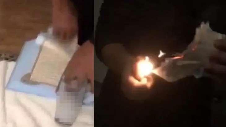 Rakı sofrasında Kuran-ı Kerim'i yırtıp yaktılar! Skandal görüntüler…